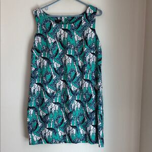 Talbots animal giraffe Teal White novelty Abstract shift women’s Dress size 16P